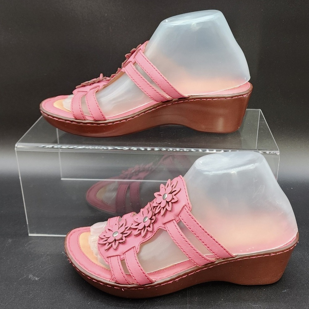 Born 8 Pink Leather Floral Wedge Sandals Boho Cottagecore Comfort Summer Slides - Picture 15 of 15
